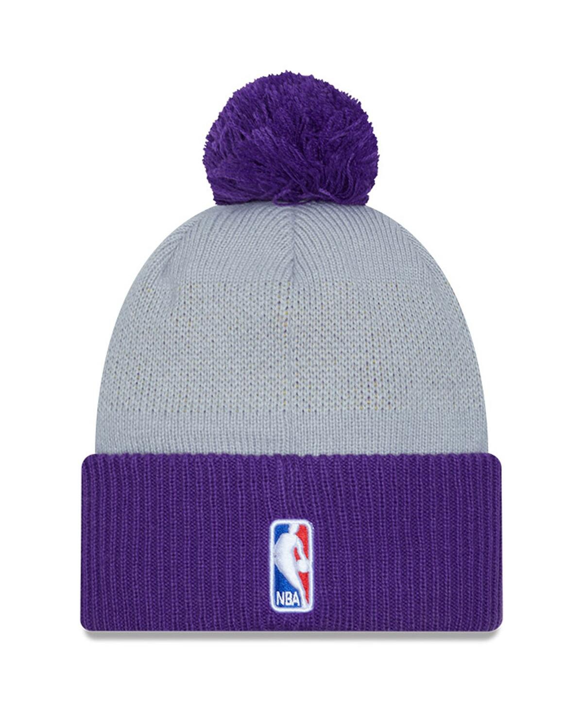 Men's New Era Gray Los Angeles Lakers Tip-Off Two-Tone Cuffed Knit Hat with Pom - Gray