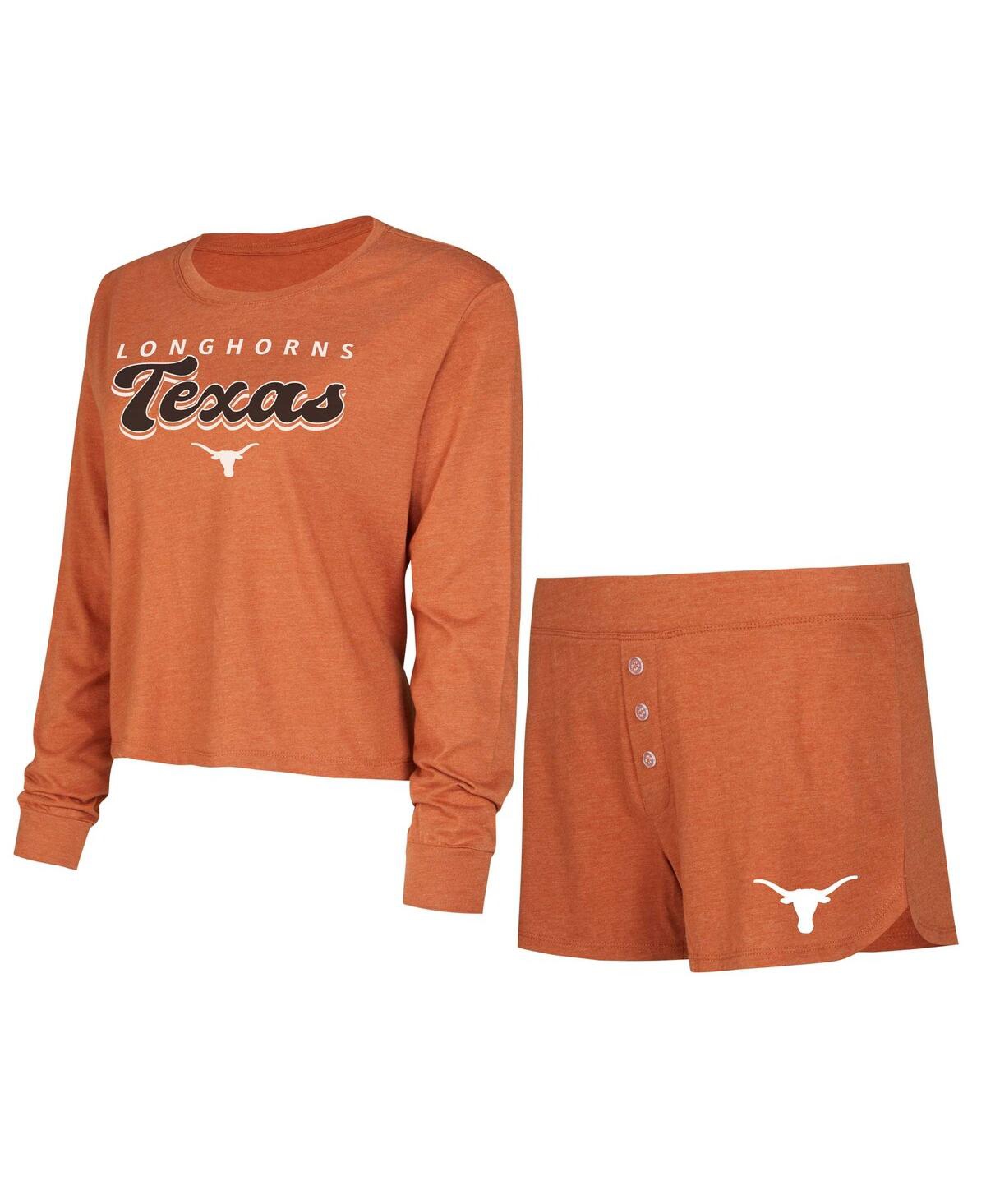Concepts Sport Women's  Burnt Orange Texas Longhorns Team Color Long Sleeve T-shirt And Shorts Set
