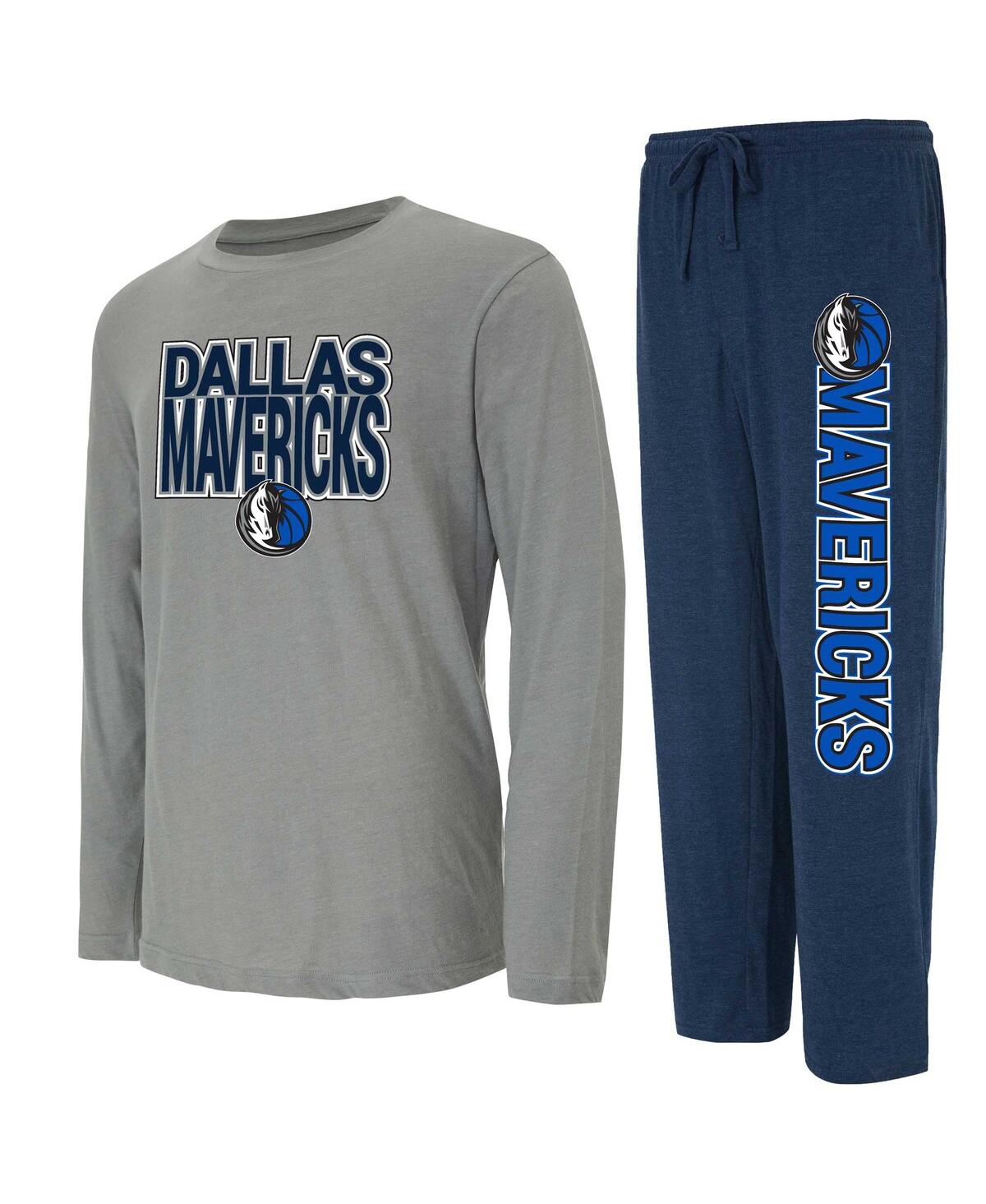 Shop Concepts Sport Men's  Navy, Gray Distressed Dallas Mavericks Meter Long Sleeve T-shirt And Pants Slee In Navy,gray