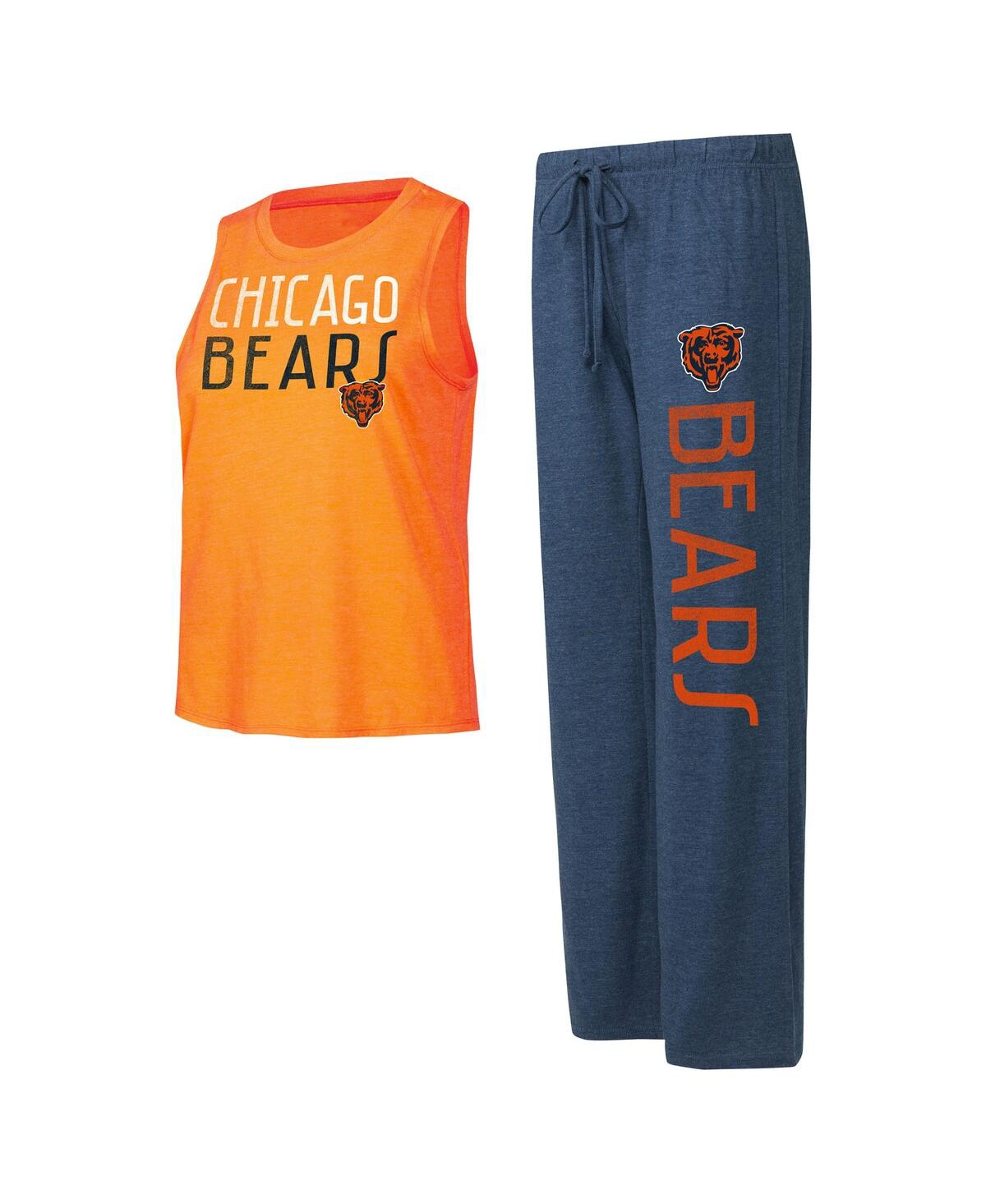 Concepts Sport Women's  Navy, Orange Distressed Chicago Bears Muscle Tank Top And Pants Lounge Set In Navy,orange