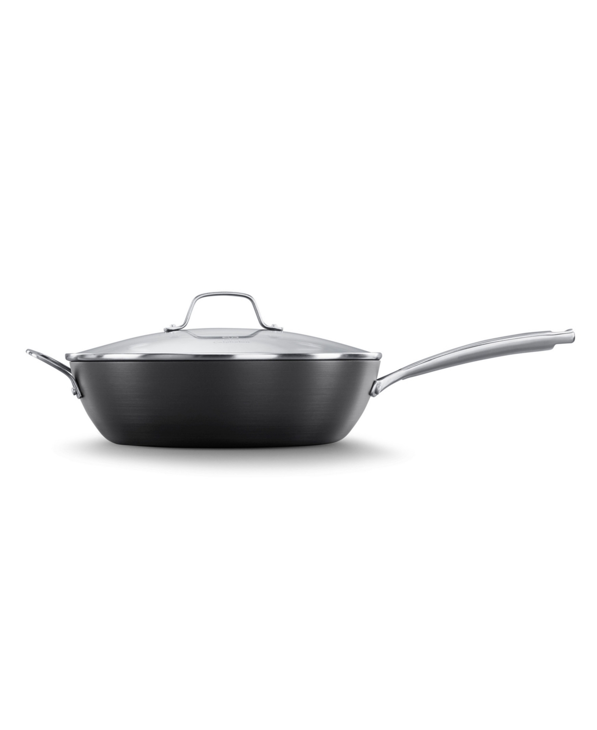 Shop Calphalon Classic Hard-anodized Aluminum Nonstick Cookware, 12" Jumbo Fryer Pan With Lid In Black,stainless Steel