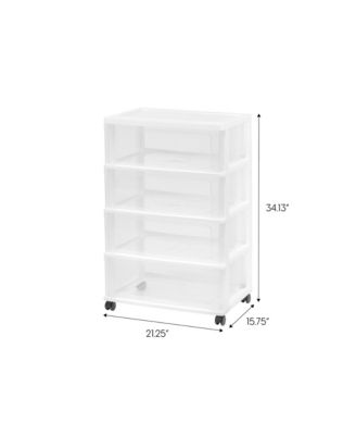 USA 4 Drawer Plastic Wide Storage Chest with 4 Casters, White/Natural