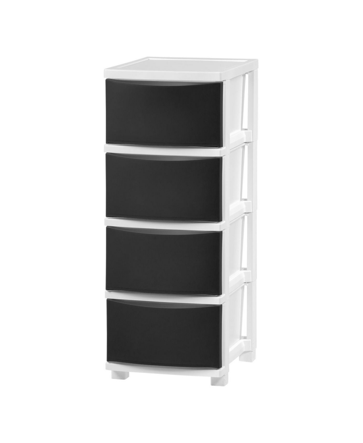 4 Slim Plastic Drawer Storage with Casters, White/Black - Black