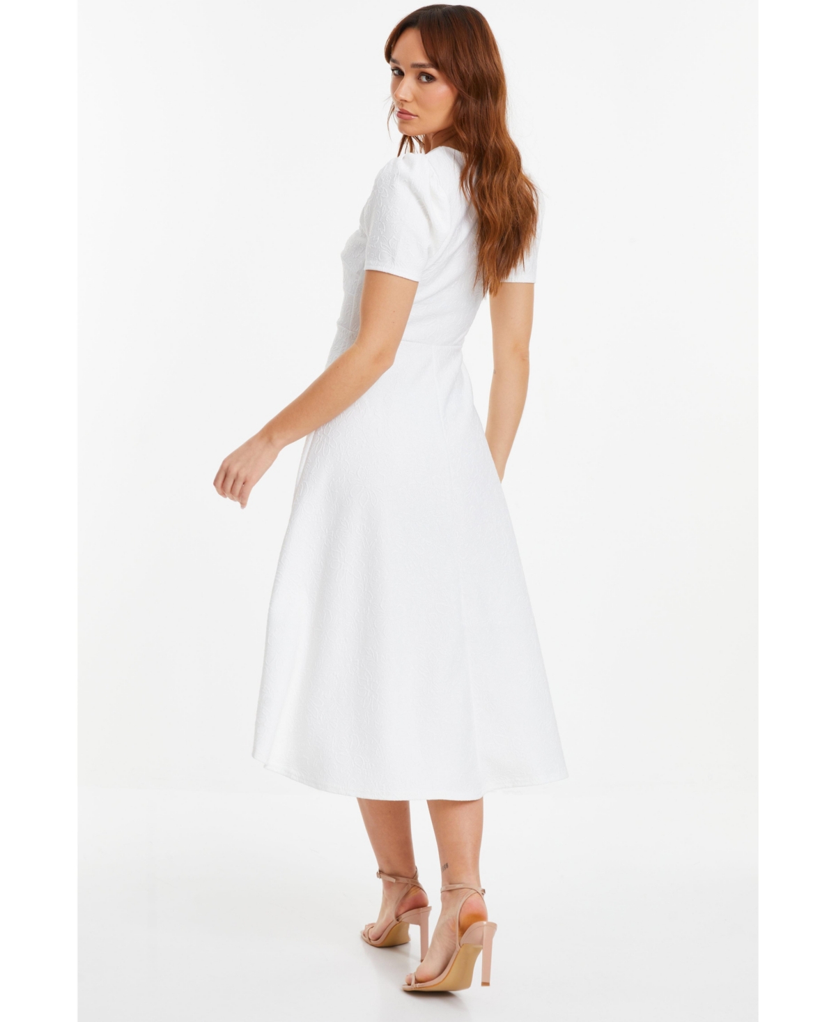 Quiz Women's Jacquard Midi Dip Hem Dress With Knot Bust Detail