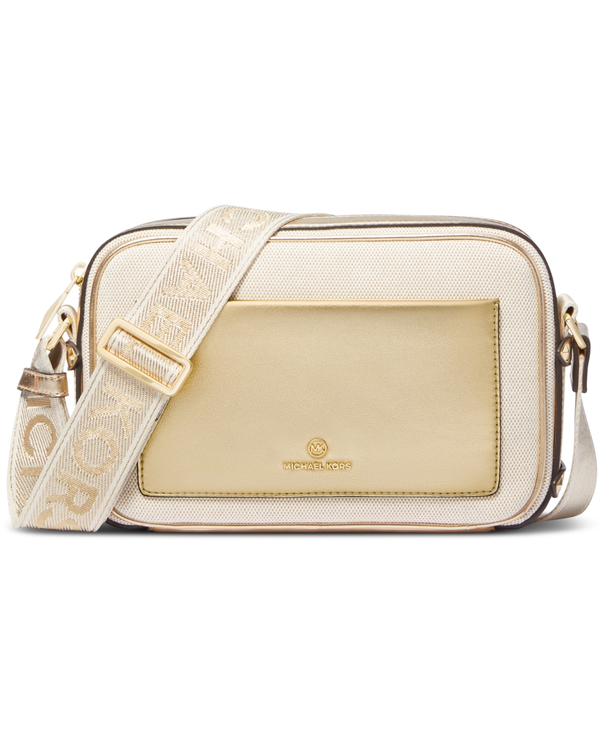 Michael Kors Michael  Maeve Large East West Pocket Crossbody In Natural,pale Gold