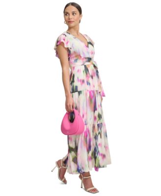 DKNY Women's Chiffon Flutter-Sleeve Tie-Waist Dress 