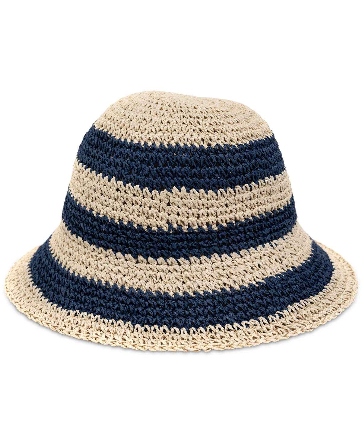 On 34th Women's Striped Crochet Cloche Hat, Created For Macy's In Navy