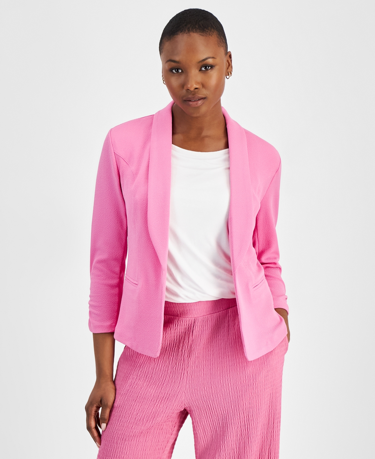 Shop Bar Iii Petite 3/4-sleeve Shawl-collar Blazer, Created For Macy's In Wild Pink
