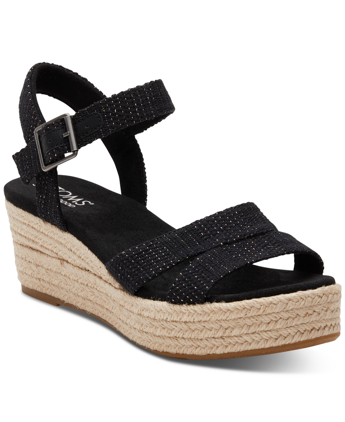 Shop Toms Women's Audrey Espadrille Wedge Platform Sandals In Black Metallic Linen Stripe