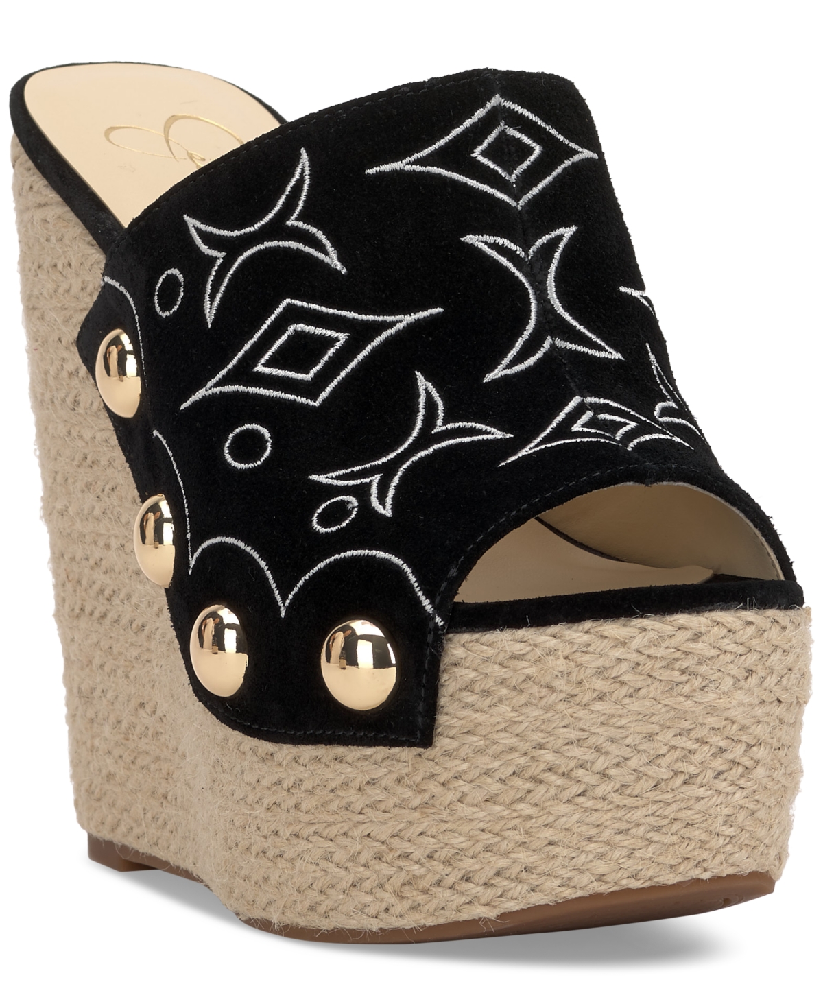 Shop Jessica Simpson Vadim Embroidered Platform Espadrille Wedge Sandals In Black