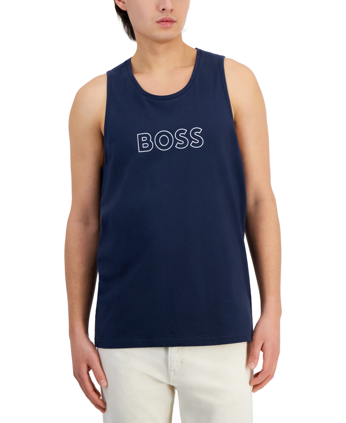 Shop Hugo Boss Boss By  Men's Beach Logo Tank Top In Navy Blue