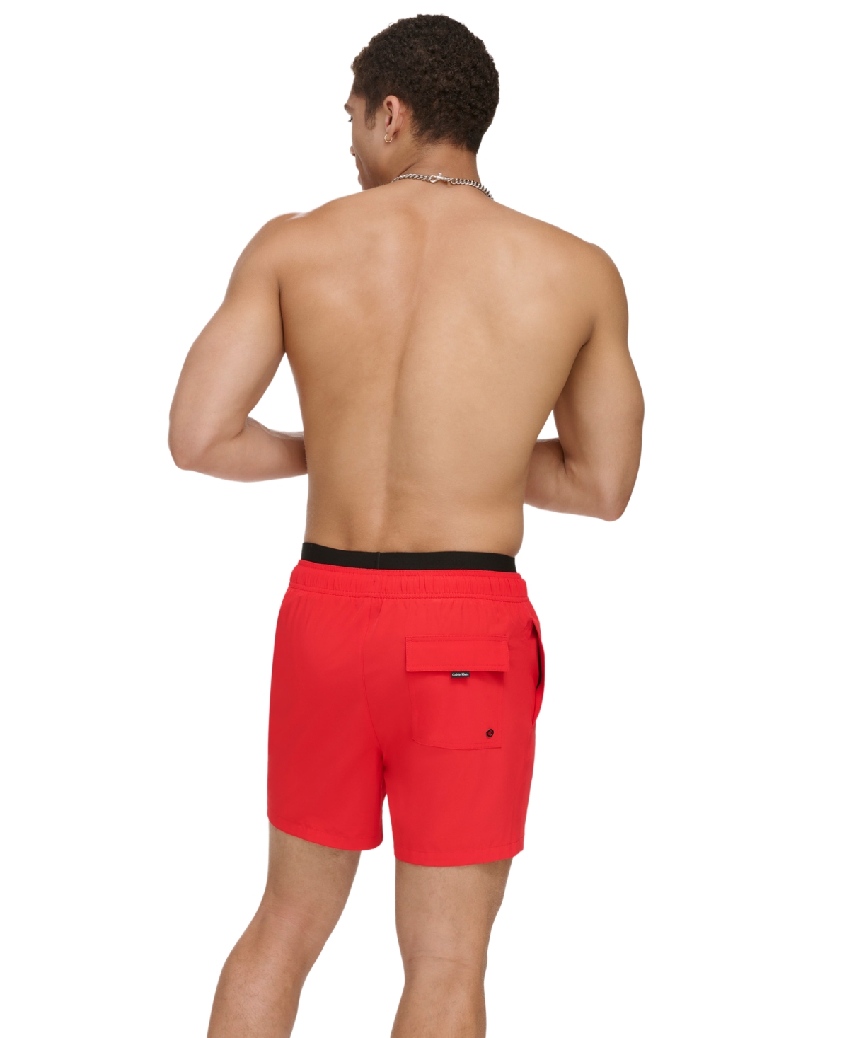 Calvin Klein Men's Logo Elastic Waist Modern Euro 5" Volley Swim Trunks In Red