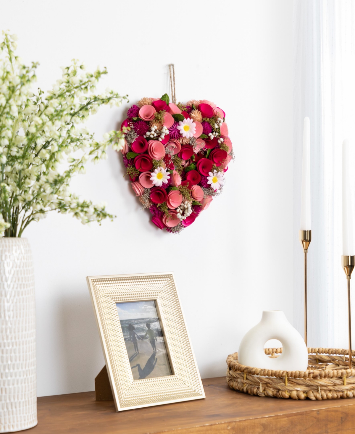 Northlight Mixed Floral With Daisies And Berries Artificial Valentine's Day Heart Wreath, 10.25" In Red