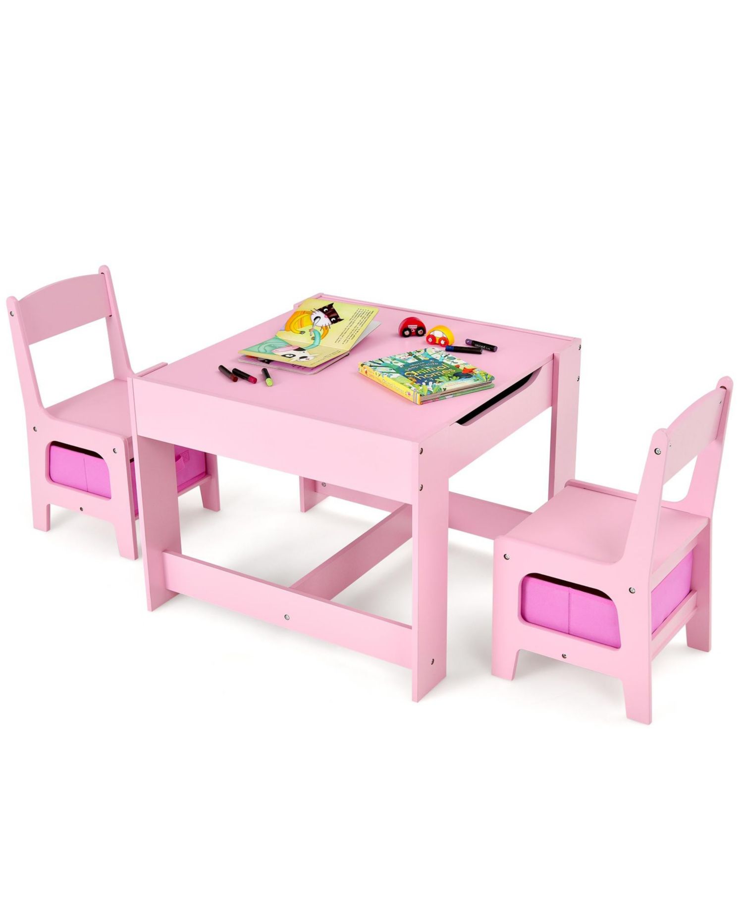 Kids Table Chairs Set With Storage Boxes Blackboard Whiteboard Drawing