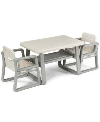 Kids Table and 2 Chairs Set with Storage Shelf-White - Macy's