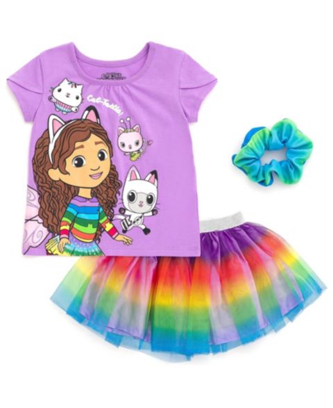 Gabby's Dollhouse Toddler Girls' (2T-12) T-Shirt and Tutu Skirt Set with Scrunchie, цвет: Фиолетовый