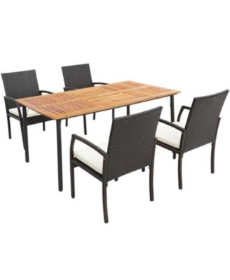 5 Pieces Patio Wicker Cushioned Dining Set with Umbrella Hole