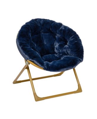 Io Kid'S Folding Saucer Chair With Cozy Faux Fur Upholstery And Metal Frame For Playroom, Bedrooms, Nursery And More