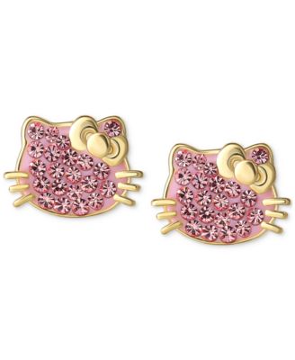 Macy's - Hello Kitty Crystal Pav&eacute; & Enamel Stud Earrings in 18k Gold-Plated Sterling Silver