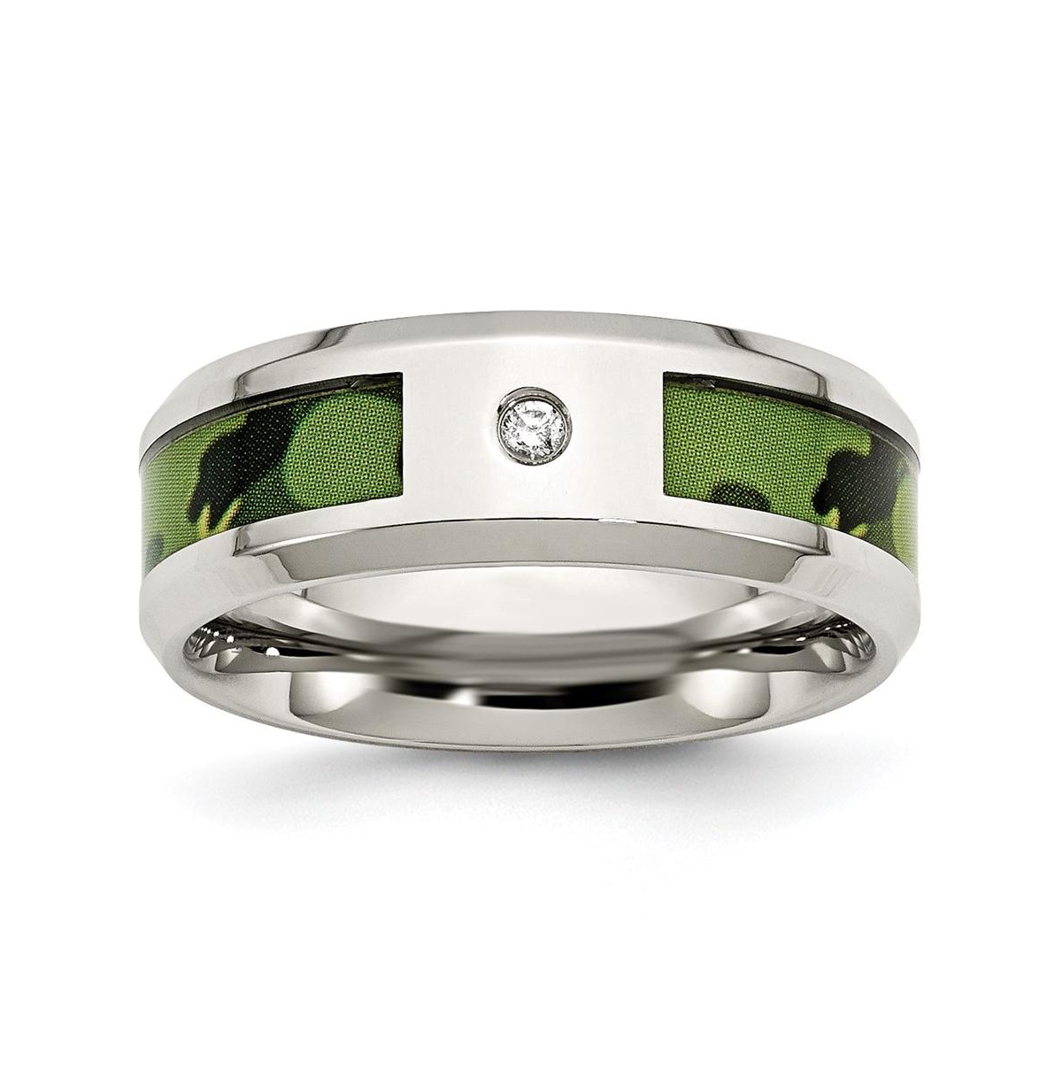 Stainless Steel Camouflage Cubic Zirconia Band Ring - Silver