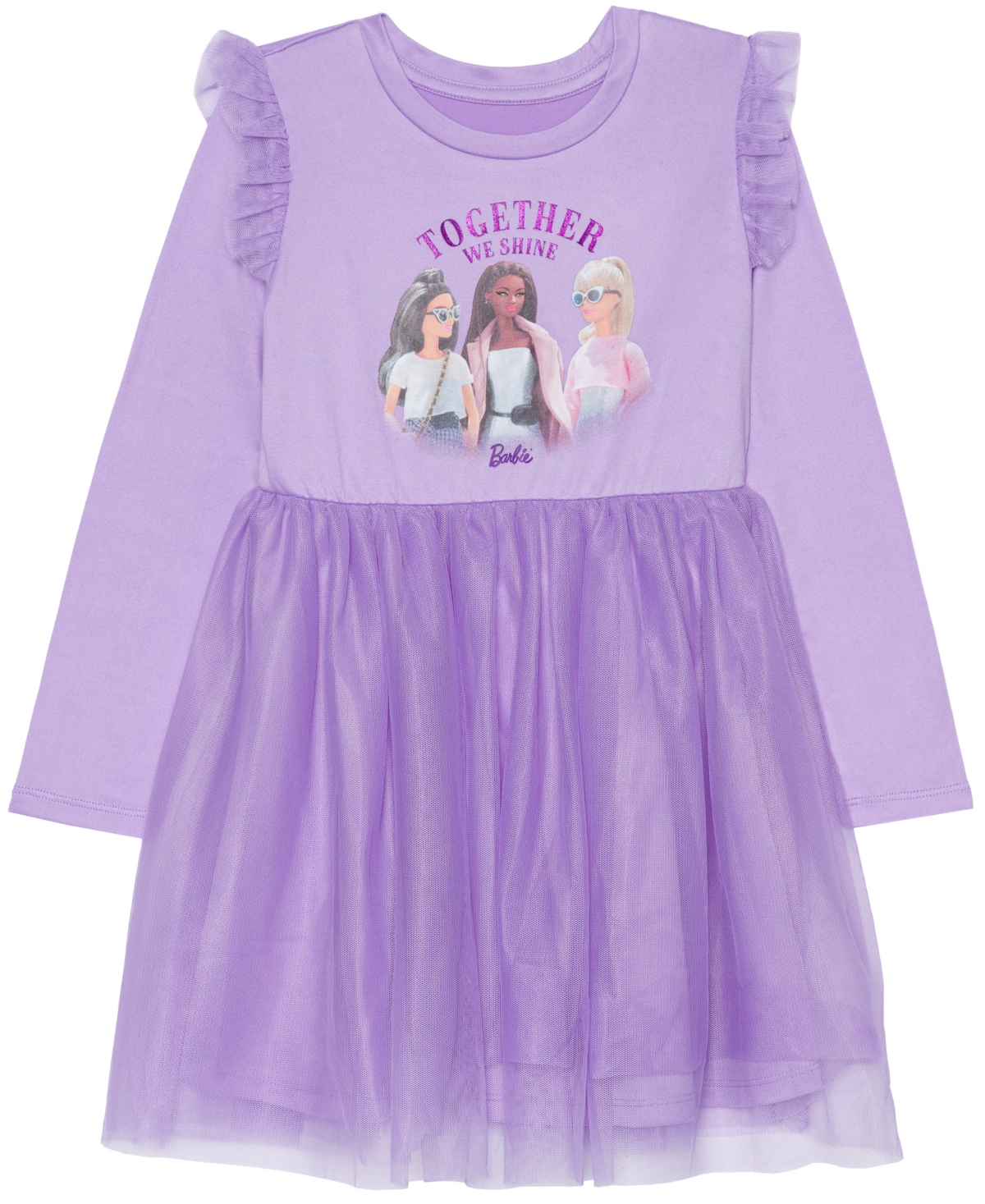 Shop Barbie Little Girls Long Sleeve Together We Shine Dress In Purple