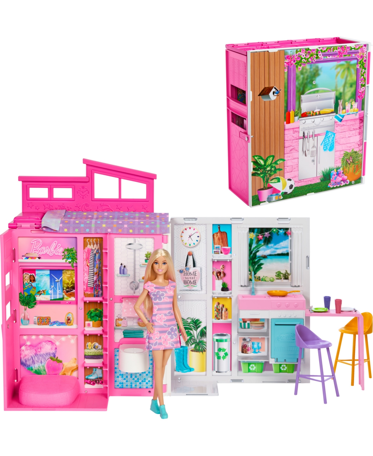 Shop Barbie Getaway Doll House With  Doll, 4 Play Areas And 11 Decor Accessories In Multi