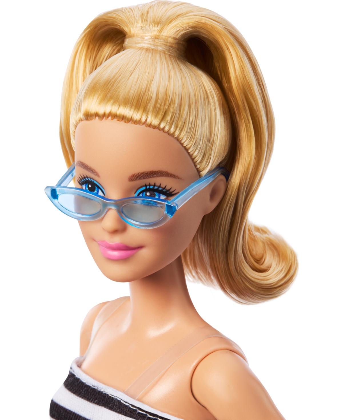 Shop Barbie Fashionistas Doll 213, Blonde With Striped Top, Pink Skirt And Sunglasses, 65th Anniversary In Multi
