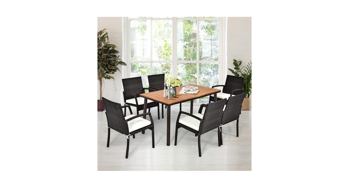Patio Acacia Dining Table with Umbrella Hole