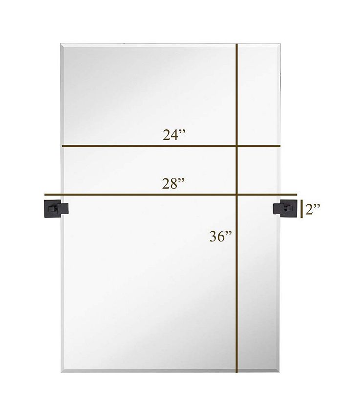 Frameless Wall Mirror with Squared Wall Brackets for Bathroom - Black - 24x36