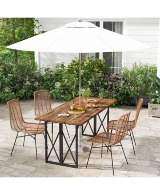67 Inch Patio Rectangle Acacia Wood Dining Table with Umbrella Hole