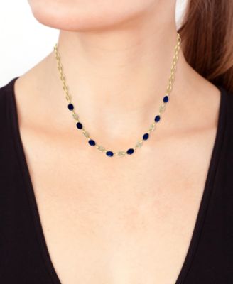 EFFY&reg; Sapphire (7-5/8 ct. t.w) & Diamond (1/3 ct. t.w.) Mariner Link 18" Collar Necklace in 14k Gold