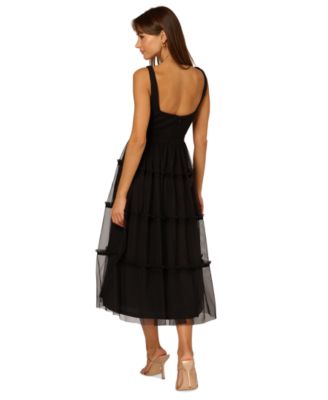 Women's Square-Neck Midi Mesh Dress