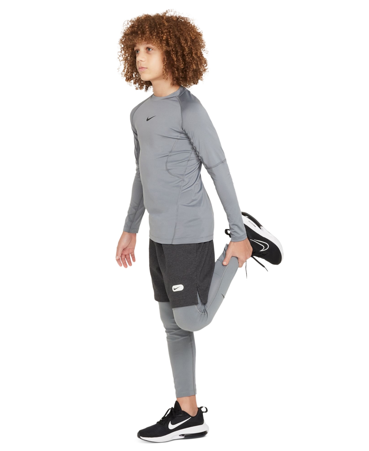 Nike Big Boys Pro Dri-fit Stretch Performance Leggings -smoke Grey/black