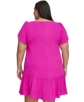 DKNY Plus Size Tulip-Sleeve Ruffled-Hem Shift Dress - Macy's