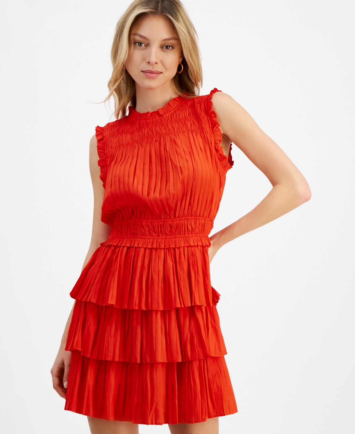 Shop Lucy Paris Women's Tory Pleated Ruffled Dress In Red Orange Redor