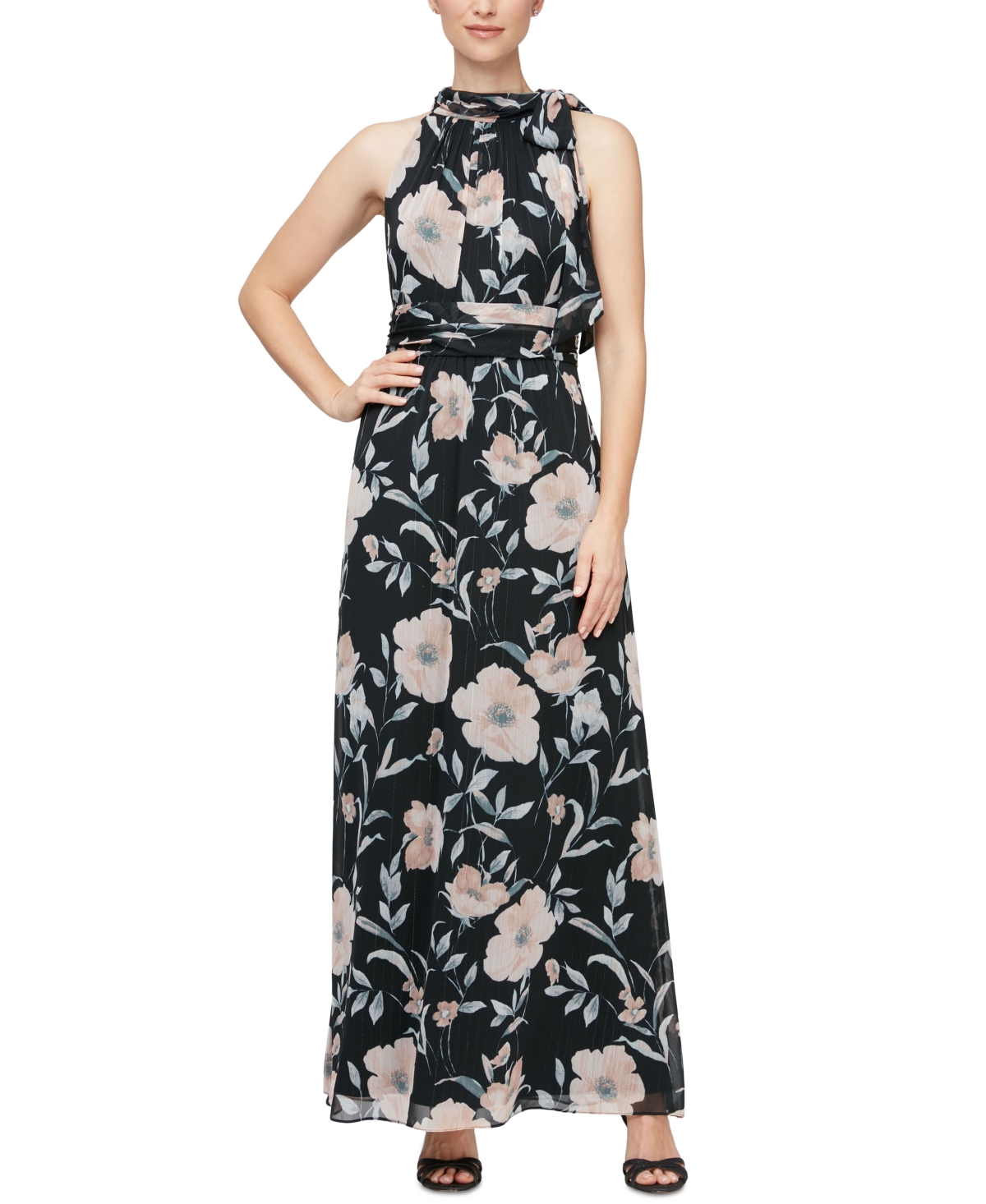 Petite Floral-Print Halter Dress - Black Multi