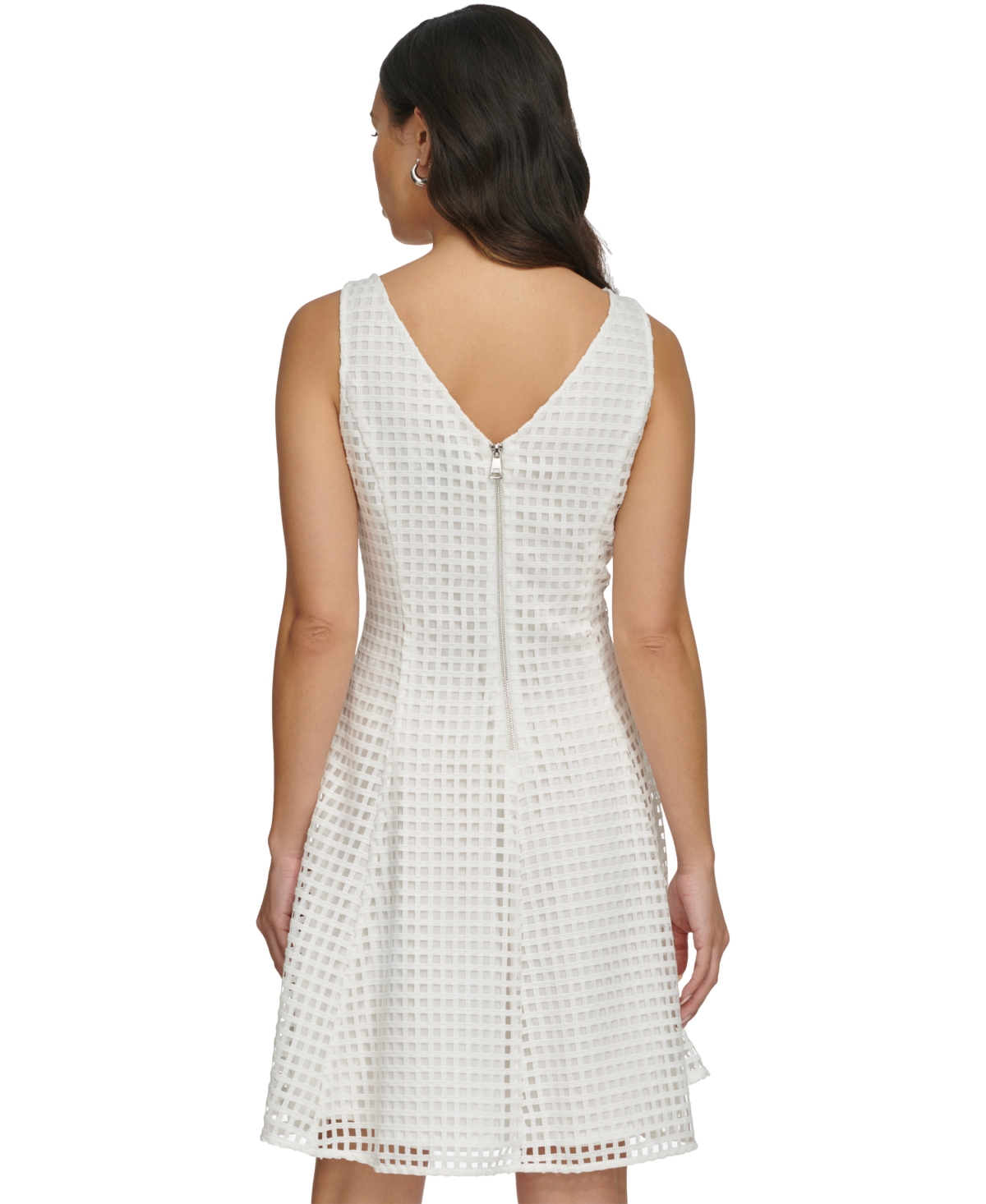 Shop Dkny Women's Grid Cutout Sleeveless A-line Dress In Cream