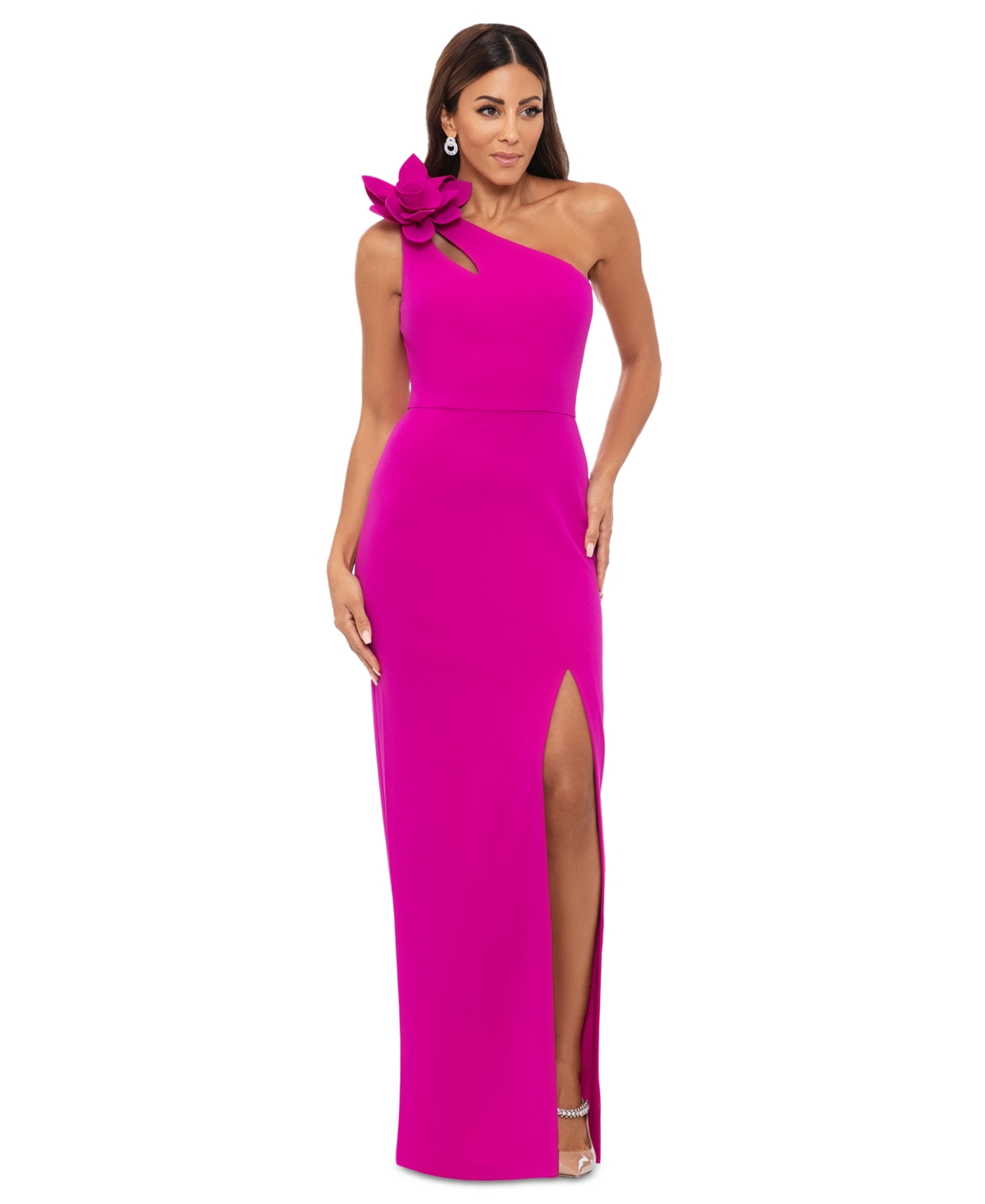 Women's One-Shoulder Flower Side-Slit Dress - Red