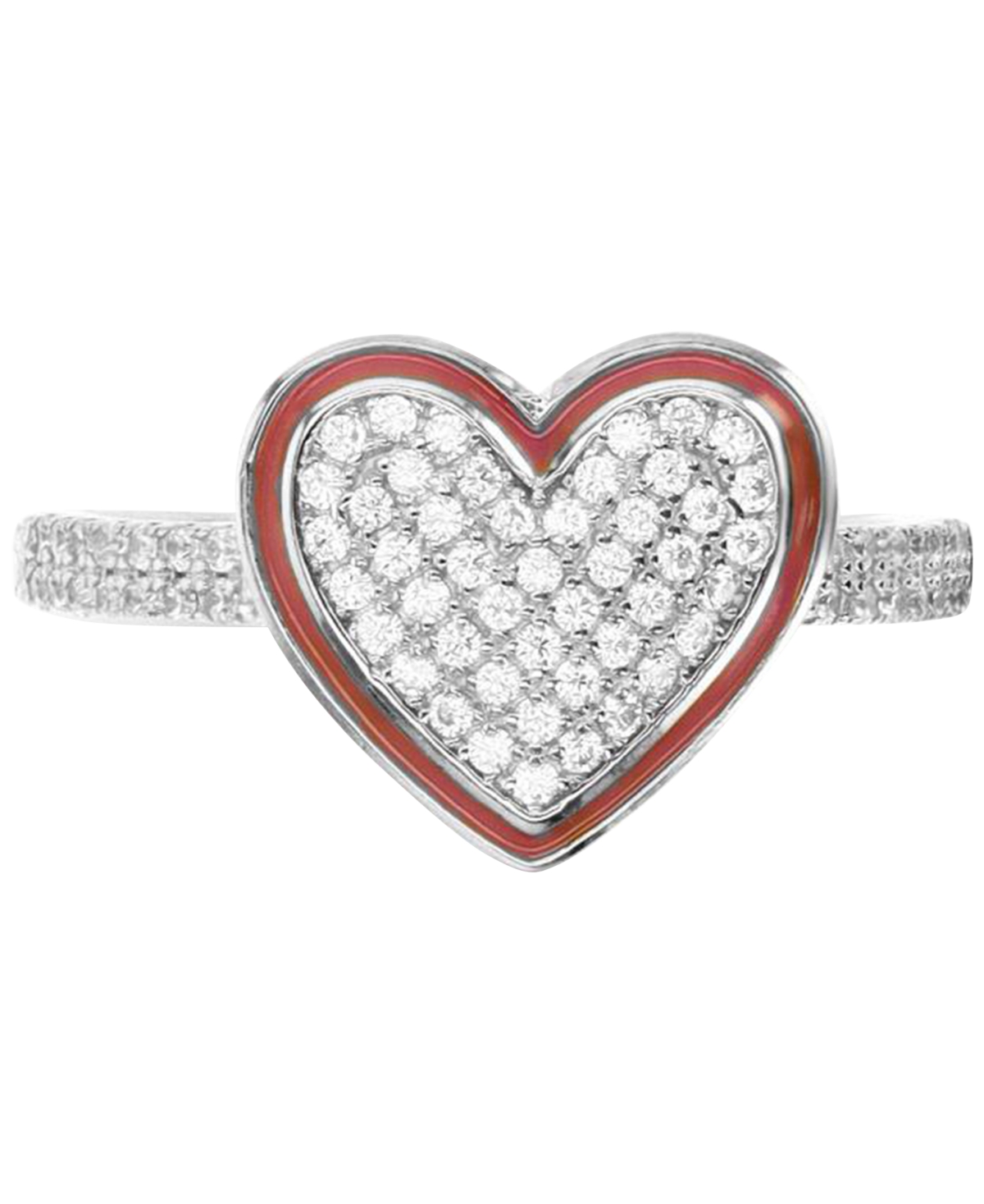 Shop Macy's Cubic Zirconia Pave & Enamel Frame Heart Ring In Sterling Silver In Pink