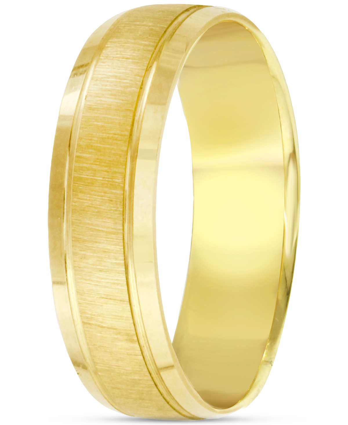Shop Macy's Men's Textured & Polished Beveled Wedding Band In 14k Gold In Yellow Gold