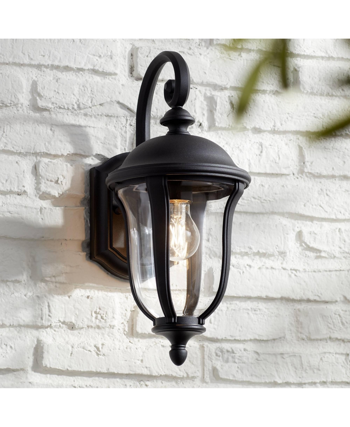 Park Sienna Vintage-like Outdoor Wall Light Fixture Black 16 3/4" Clear Glass Scrolling Down bridge for Exterior House Porch Patio Outside Deck Garage