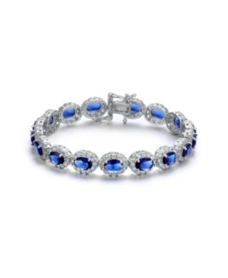 Sterling Silver Oval Colored Cubic Zirconia Stylish Tennis Bracelet