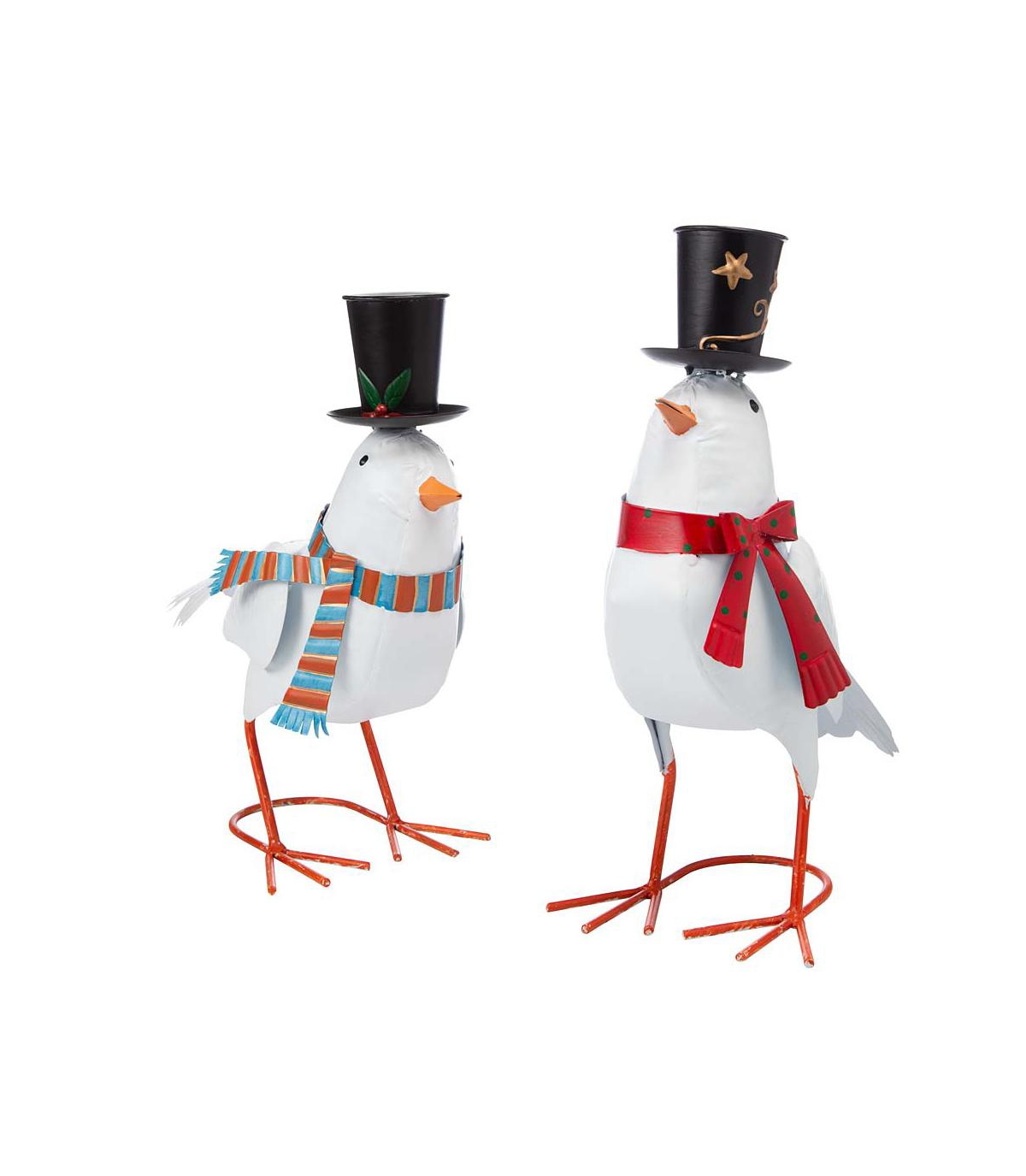 Holiday Dove Metal Garden Statues, Set of 2-Indoor/Outdoor Christmas Decorations - Multicolored