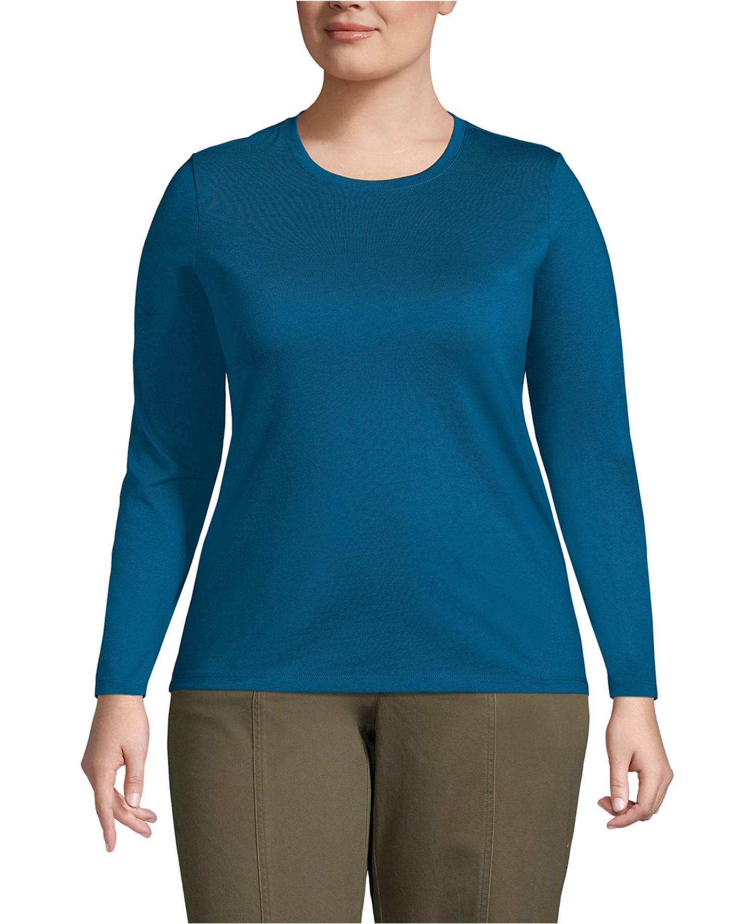Plus Size Supima Cotton Long Sleeve Crewneck T-Shirt