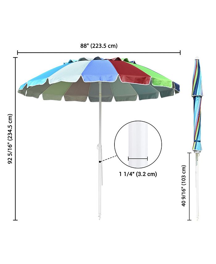 8 ft Metal Rainbow Beach Patio Umbrella 16 Rib Tilt Market Table