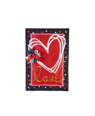 Scattered Hearts and Bow Garden Burlap Flag 12.5 x 18 Inches Indoor Outdoor Decor