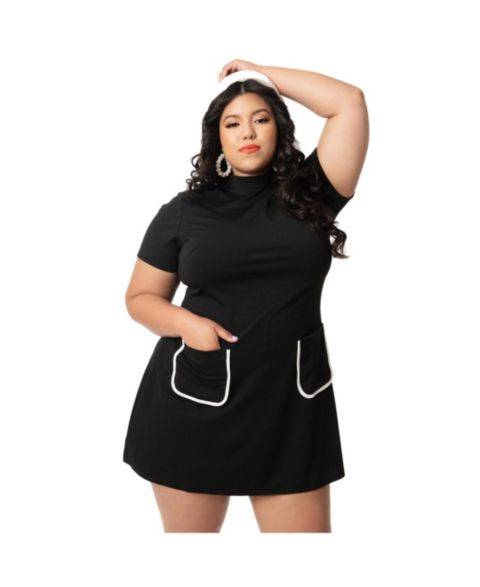 Женское платье Smak Parlour Plus Size Mock Neck Short Sleeve Wave Maker Shift, цвет: Чёрный