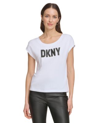 DKNY - Women's Logo-Print Boat-Neck T-Shirt