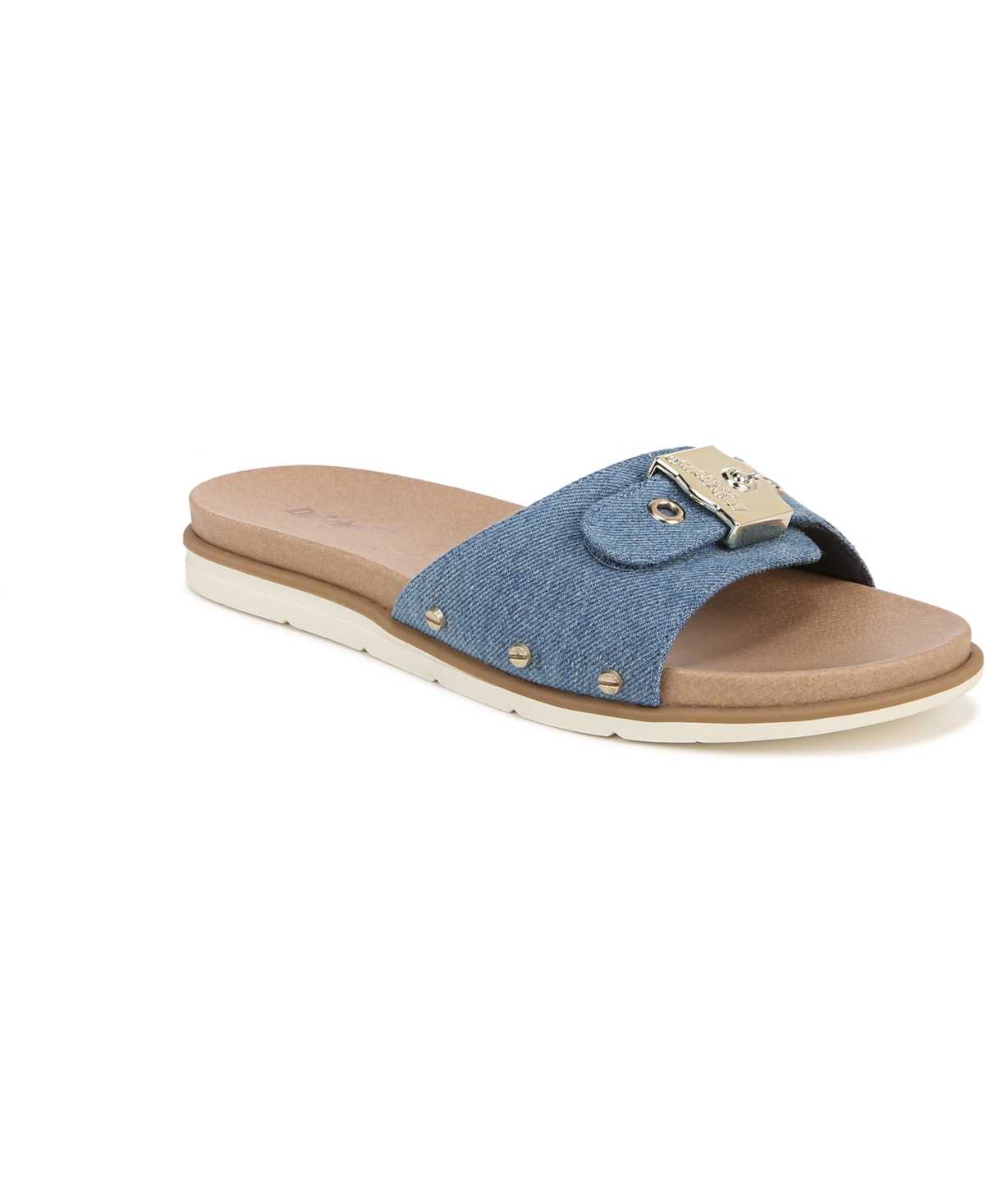 Shop Dr. Scholl's Women's Nice Iconic Slides In Denim Blue Fabric