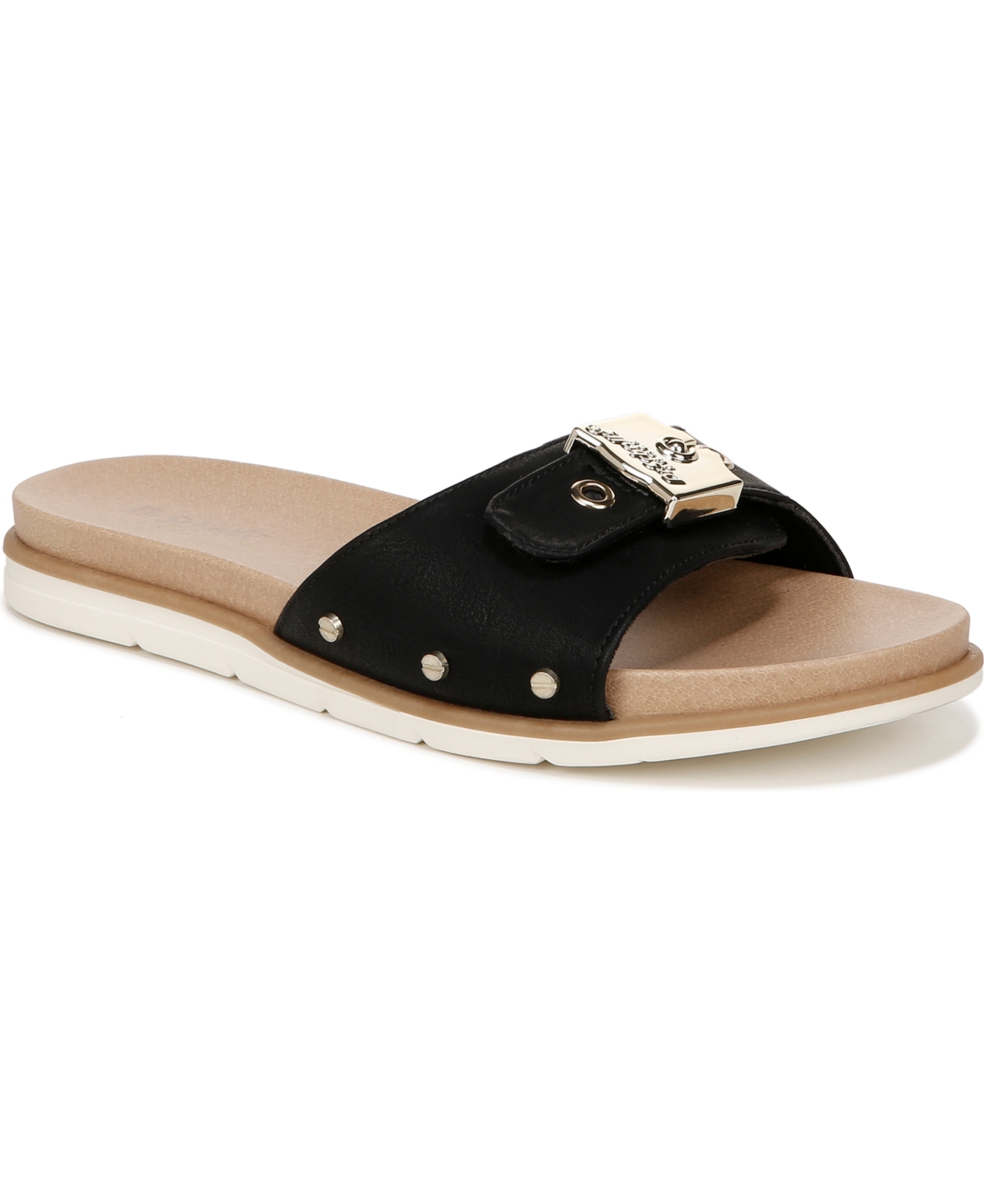 Shop Dr. Scholl's Women's Nice Iconic Slides In Black Faux Leather